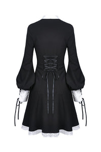 Ladies black lolita dress with white inverted triangle lace front  DW355