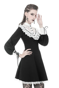 Ladies black lolita dress with white inverted triangle lace front  DW355