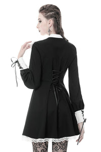 Ladies black lolita dress with white inverted triangle lace front  DW355
