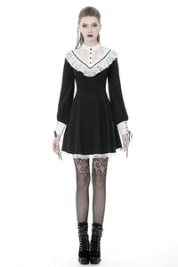 Ladies black lolita dress with white inverted triangle lace front  DW355