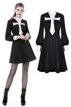 Load image into Gallery viewer, Gothic vintage black dress with a big white skull cross front DW356
