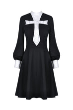 Load image into Gallery viewer, Gothic vintage black dress with a big white skull cross front DW356