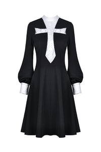 Gothic vintage black dress with a big white skull cross front DW356