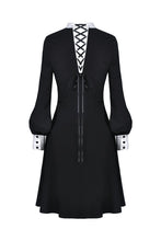 Load image into Gallery viewer, Gothic vintage black dress with a big white skull cross front DW356