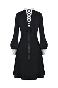 Gothic vintage black dress with a big white skull cross front DW356