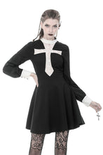 Load image into Gallery viewer, Gothic vintage black dress with a big white skull cross front DW356