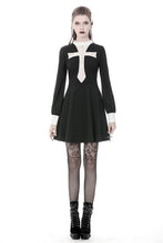 Load image into Gallery viewer, Gothic vintage black dress with a big white skull cross front DW356