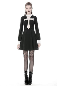 Gothic vintage black dress with a big white skull cross front DW356
