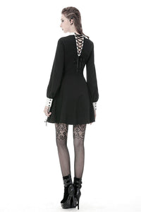 Gothic vintage black dress with a big white skull cross front DW356