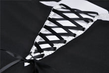 Load image into Gallery viewer, Gothic vintage black dress with a big white skull cross front DW356