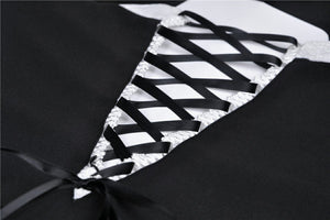 Gothic vintage black dress with a big white skull cross front DW356
