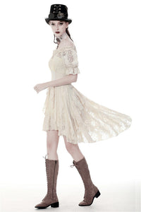 Steampunk beige cocktail short sleeves dress DW358
