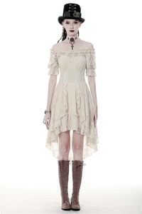 Steampunk beige cocktail short sleeves dress DW358