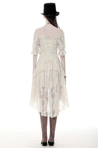 Steampunk beige cocktail short sleeves dress DW358
