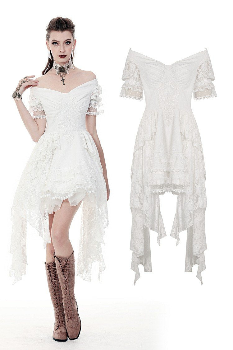 Steampunk white wedding short sleeves dress  DW362