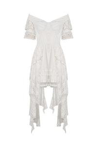 Steampunk white wedding short sleeves dress  DW362