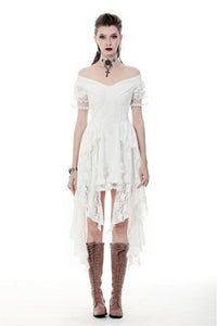 Steampunk white wedding short sleeves dress  DW362