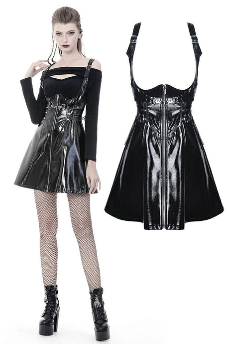 Punk shinning PU underbust strap dress DW367