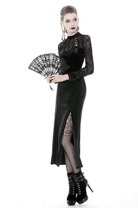 Gothic long velvet slim party dress  DW368 - Gothlolibeauty