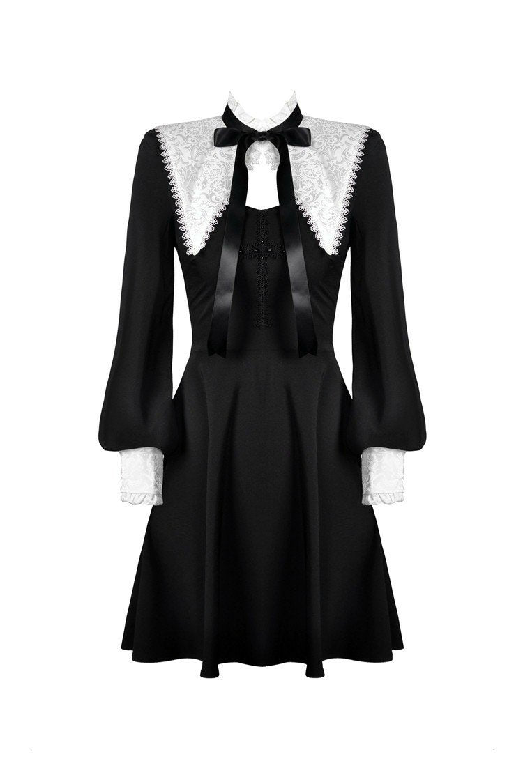 Gothic lolita black and white bow neck dress DW374 – DARK IN LOVE