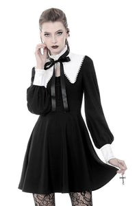 Gothic lolita black and white bow neck dress DW374 - Gothlolibeauty