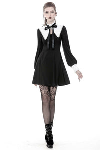 Gothic lolita black and white bow neck dress DW374 - Gothlolibeauty