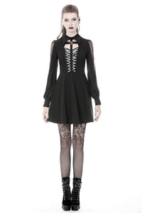 Gothic coffin and cross front long sleeves dress DW378 - Gothlolibeauty