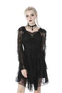 Gothic elegant long sleeves lace midi dress DW383 - Gothlolibeauty