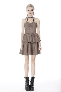 Punk checked layer prom corset dress DW387 - Gothlolibeauty