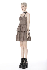 Punk checked layer prom corset dress DW387 - Gothlolibeauty