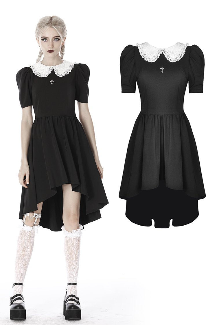 Black lolita Whiteite collar cocktail dress DW397 - Gothlolibeauty