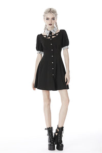 Punk Whiteite lapel collar short sleeves dress DW410 - Gothlolibeauty