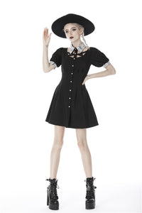 Punk Whiteite lapel collar short sleeves dress DW410 - Gothlolibeauty