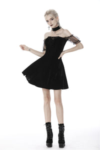 Gothic daliy mesh short sleeves halter dress DW417 - Gothlolibeauty