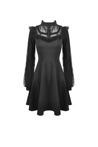 Black dolly frilly lace longsleeves gothic prom dress  DW438