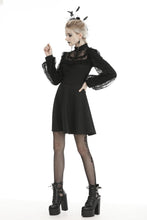 Load image into Gallery viewer, Black dolly frilly lace longsleeves gothic prom dress  DW438