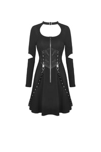 Punk zippered bandage longsleeves dress DW439
