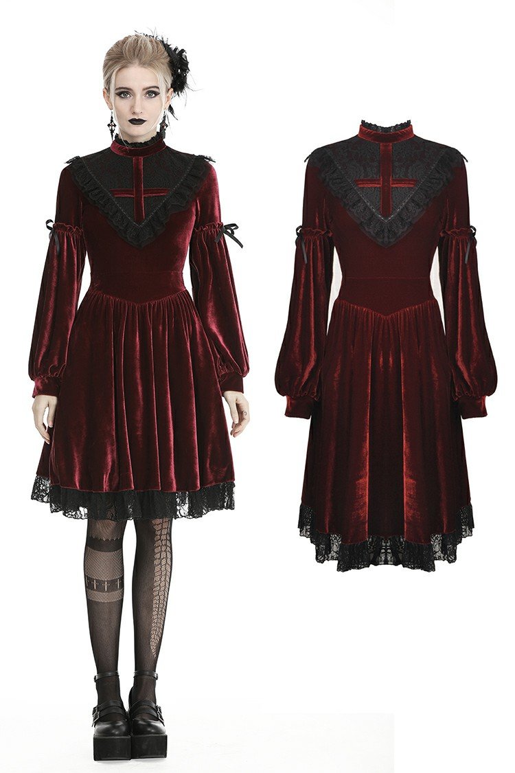 Gothic ghost blood cross velvet dress DW448 DARK IN LOVE