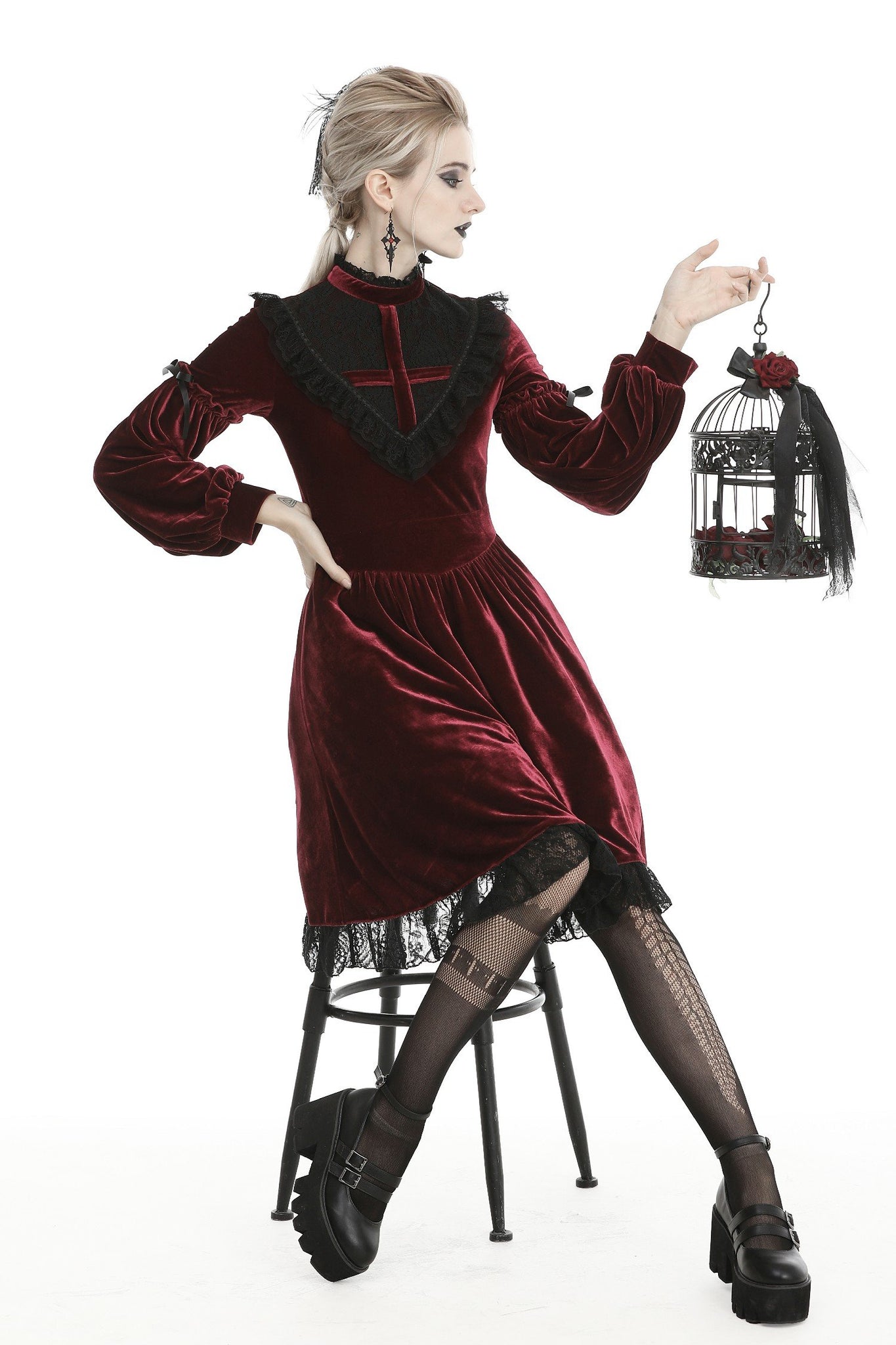 Gothic ghost blood cross velvet dress DW448 DARK IN LOVE