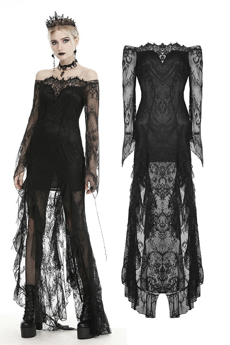 Gothic Black lace frill swallow tail mermaid dress DW460 Gothic Black lace frill swallow tail mermaid dress DW460