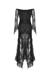 Gothic black lace frill swallow tail mermaid dress DW460
