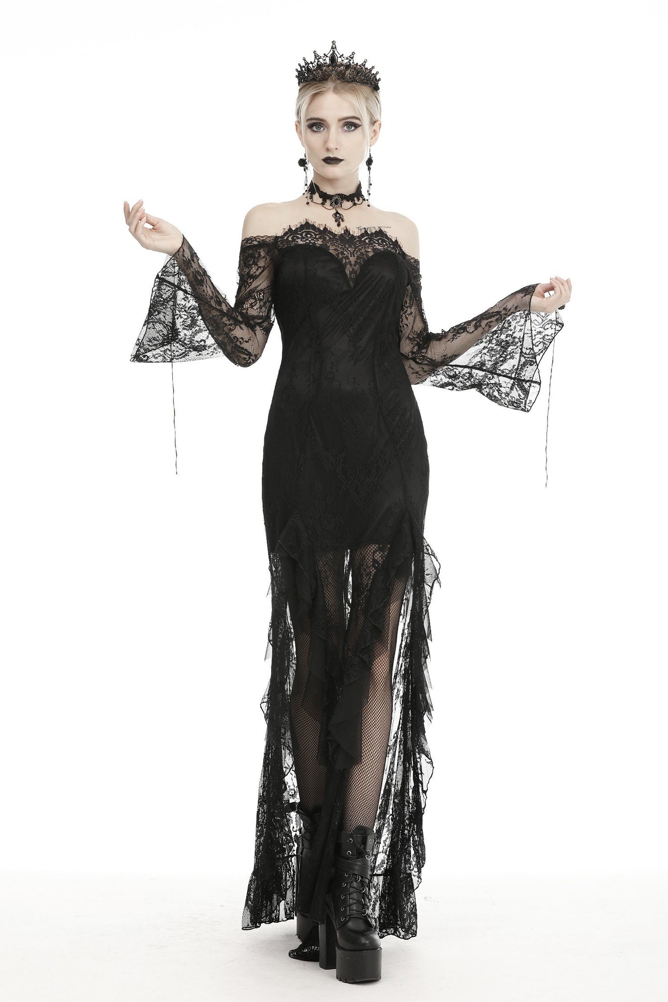 Gothic black lace frill swallow tail mermaid dress DW460 DARK IN LOVE Gothic black lace frill swallow tail mermaid dress DW460 DARK IN LOVE