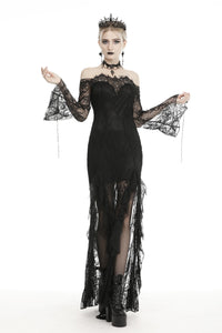 Gothic black lace frill swallow tail mermaid dress DW460