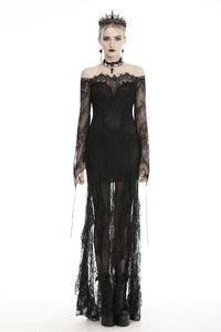 Gothic black lace frill swallow tail mermaid dress DW460