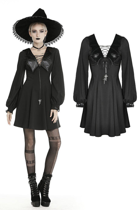 Bat collar tie up halloween party dress DW464