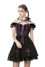Load image into Gallery viewer, Harajuku purple black cross sweet cool rebel dress DW468