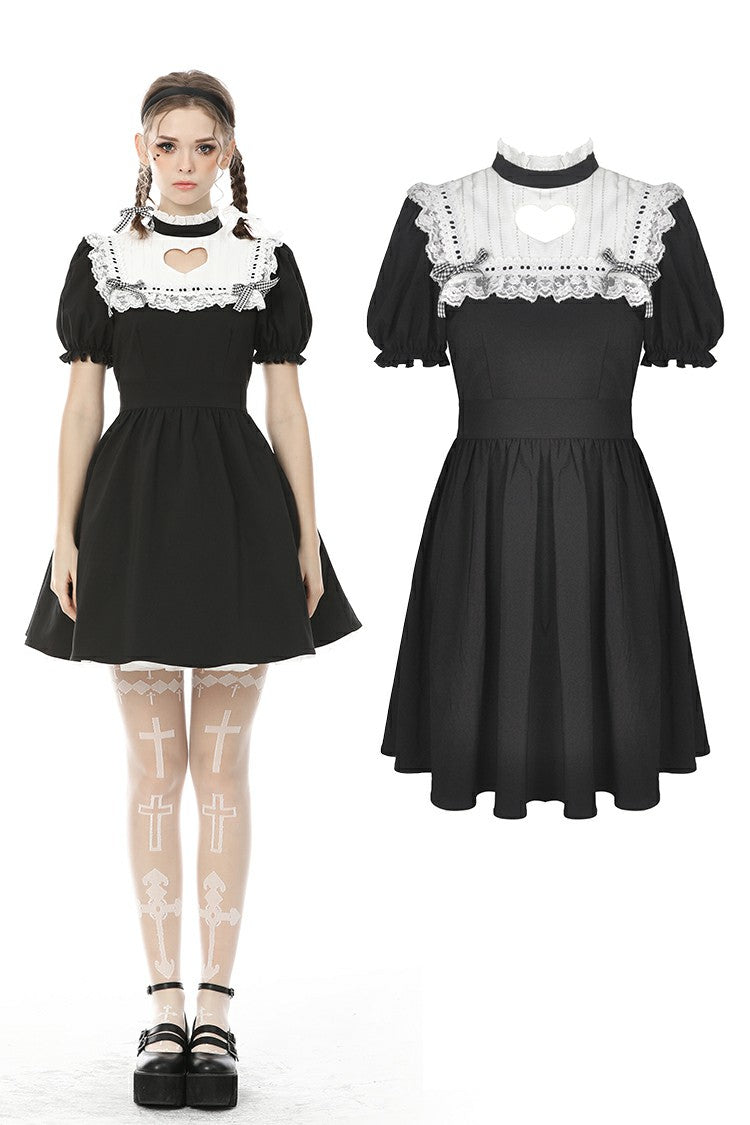 Women's hollow out peach heart melanism Alice dress DW469