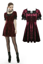 Load image into Gallery viewer, Classic nightingale&#39;s rose wine red diamond velvet dress DW482
