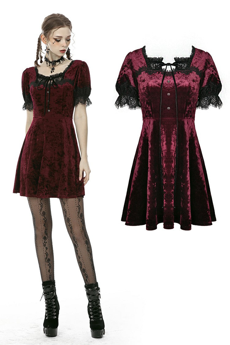 Classic nightingale's rose wine red diamond velvet dress DW482