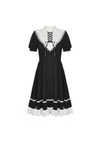 Load image into Gallery viewer, Rebel princess tie up heart black white dress DW496